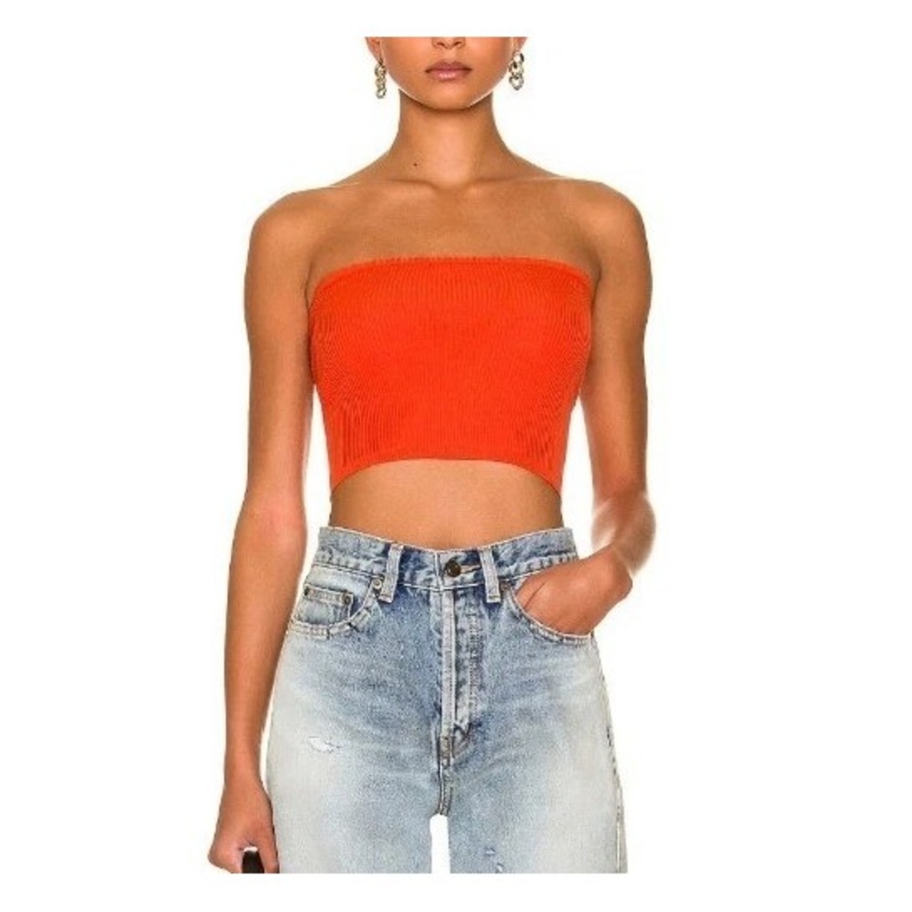 Saint Laurent Strapless Knit Crop Top